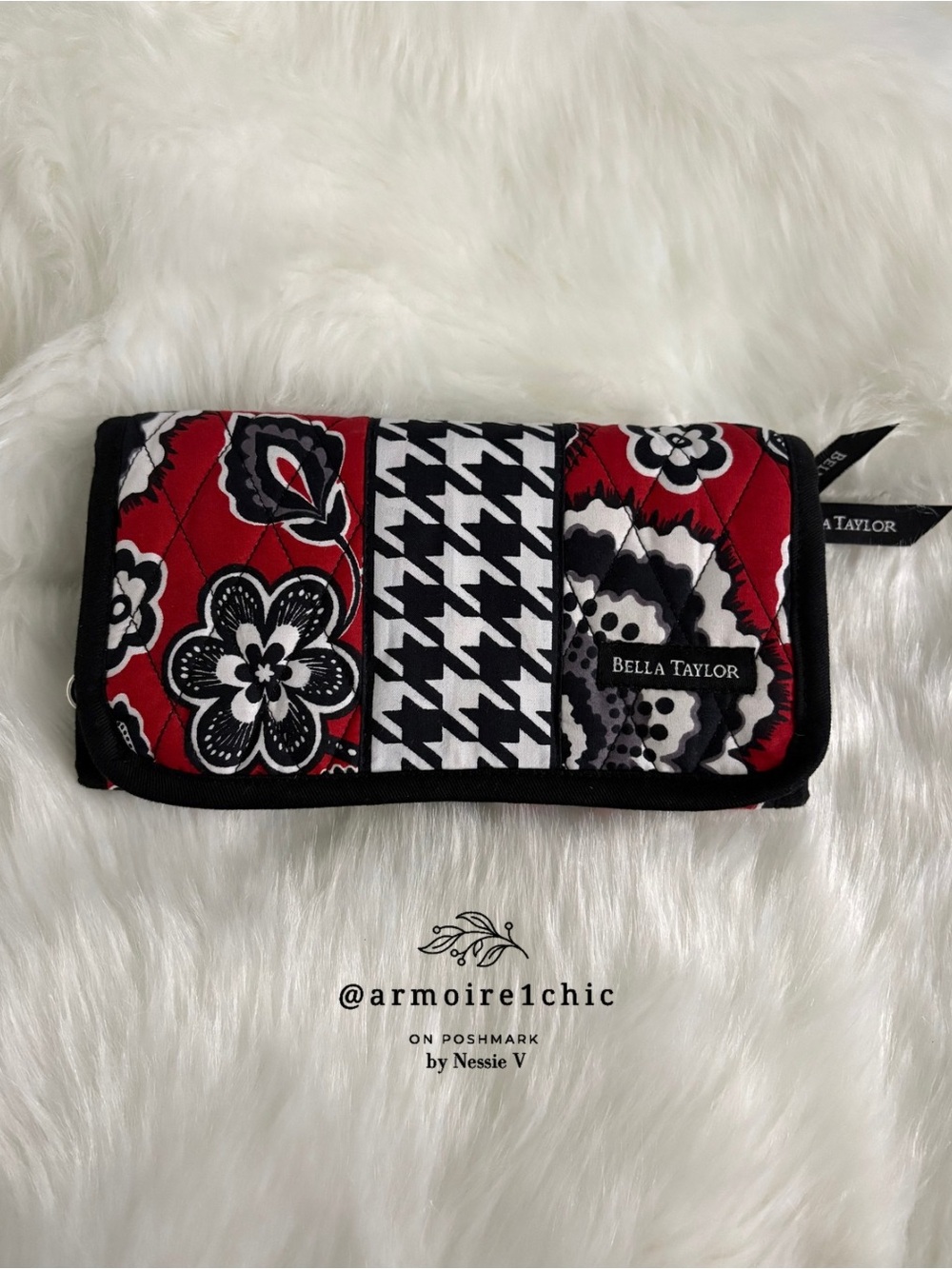 BELLA TAYLOR | Carmine Trifold Wallet with strap, card slots, & zipper pouch